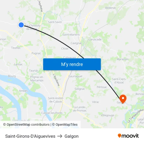 Saint-Girons-D'Aiguevives to Galgon map