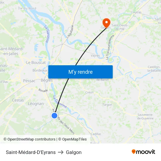 Saint-Médard-D'Eyrans to Galgon map