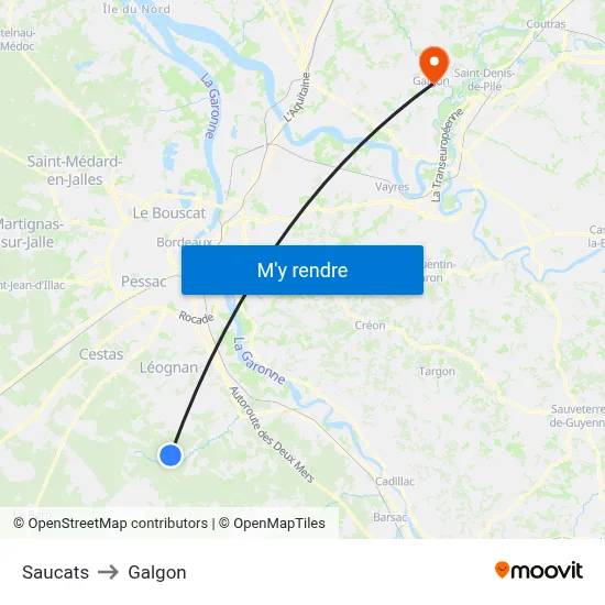 Saucats to Galgon map