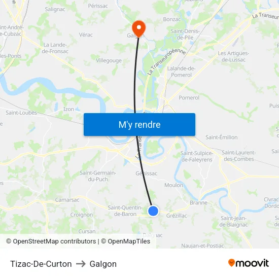 Tizac-De-Curton to Galgon map