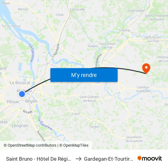 Saint Bruno - Hôtel De Région to Gardegan-Et-Tourtirac map