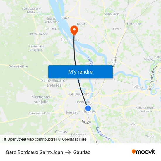 Gare Bordeaux Saint-Jean to Gauriac map