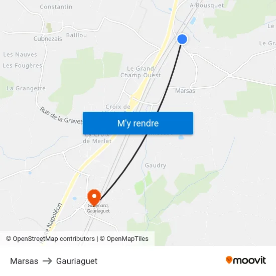 Marsas to Gauriaguet map