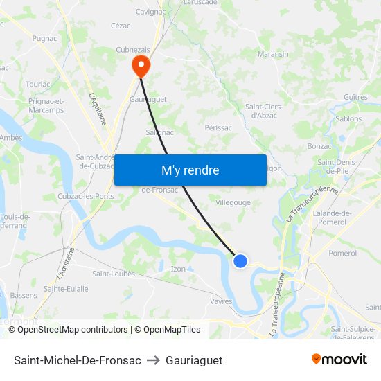 Saint-Michel-De-Fronsac to Gauriaguet map