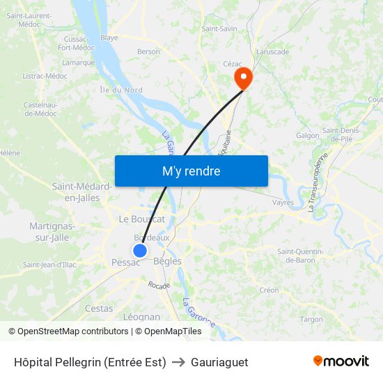 Hôpital Pellegrin (Entrée Est) to Gauriaguet map