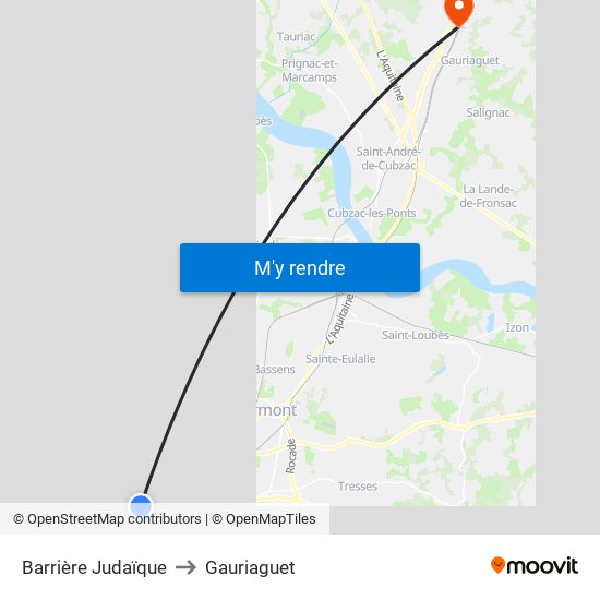 Barrière Judaïque to Gauriaguet map