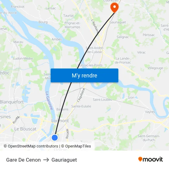 Gare De Cenon to Gauriaguet map