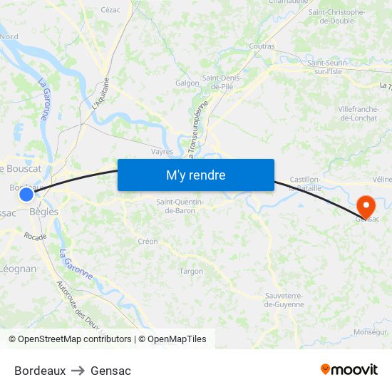 Bordeaux to Gensac map