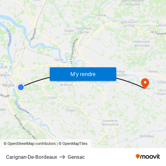 Carignan-De-Bordeaux to Gensac map