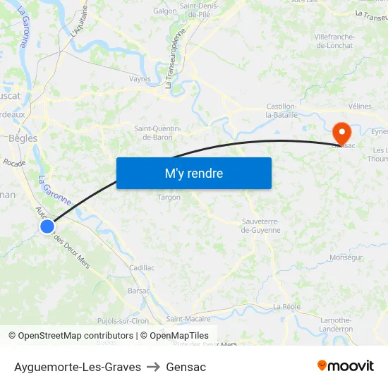Ayguemorte-Les-Graves to Gensac map