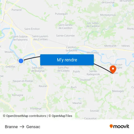 Branne to Gensac map
