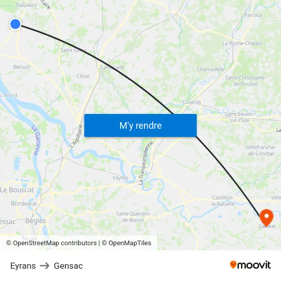 Eyrans to Gensac map