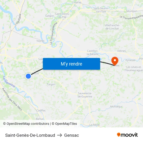 Saint-Genès-De-Lombaud to Gensac map