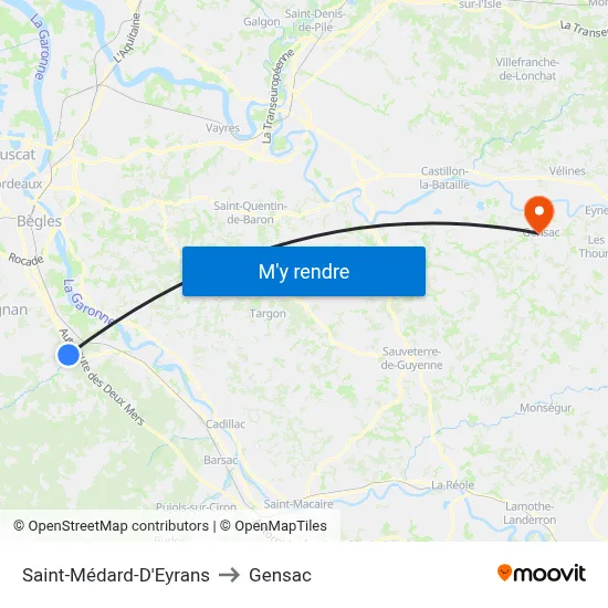 Saint-Médard-D'Eyrans to Gensac map