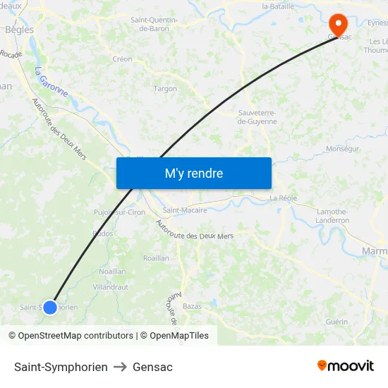 Saint-Symphorien to Gensac map