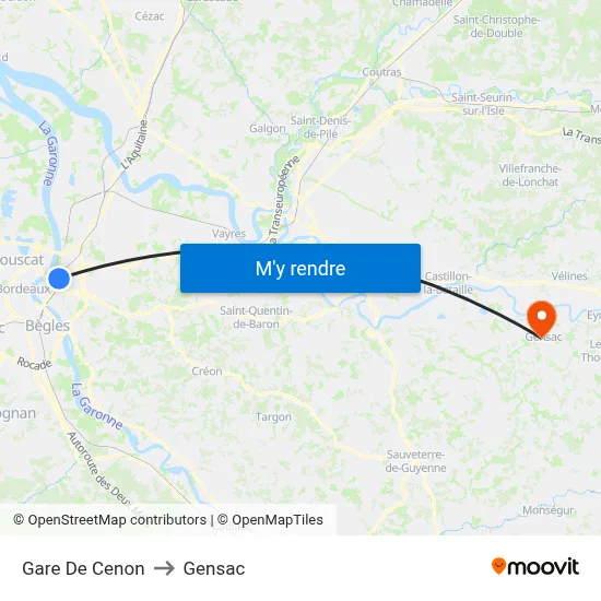 Gare De Cenon to Gensac map