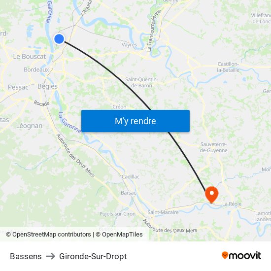 Bassens to Gironde-Sur-Dropt map