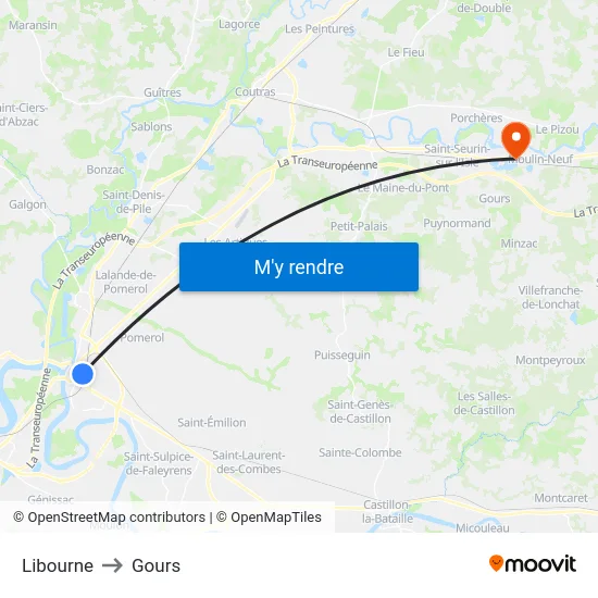 Libourne to Gours map