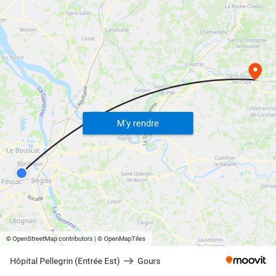 Hôpital Pellegrin (Entrée Est) to Gours map