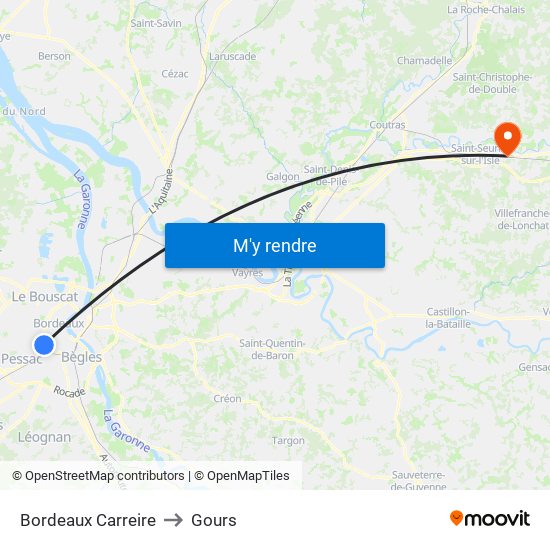 Bordeaux Carreire to Gours map