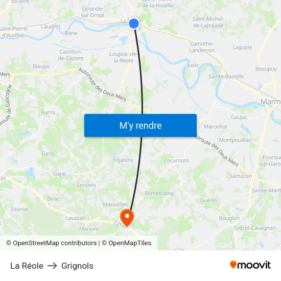 La Réole to Grignols map