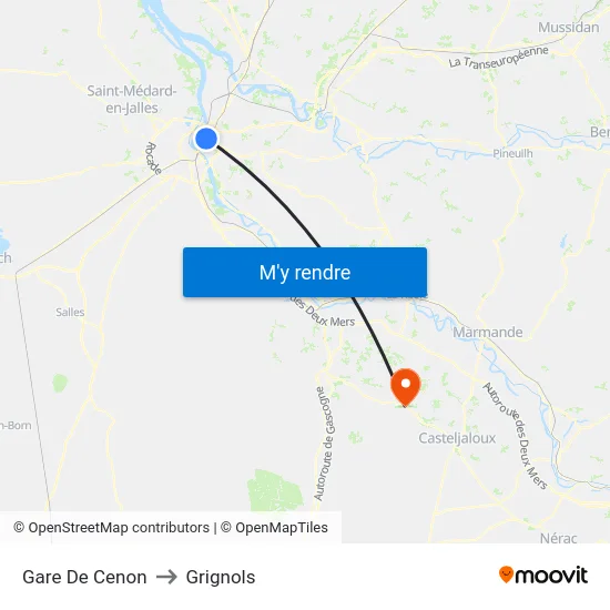 Gare De Cenon to Grignols map