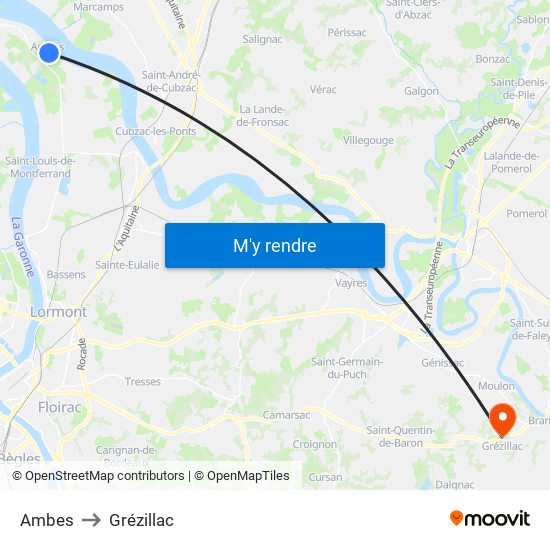 Ambes to Grézillac map