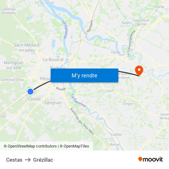 Cestas to Grézillac map