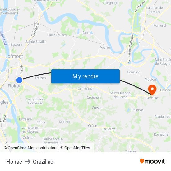 Floirac to Grézillac map