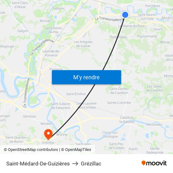 Saint-Médard-De-Guizières to Grézillac map