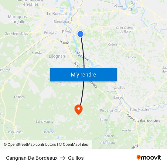 Carignan-De-Bordeaux to Guillos map