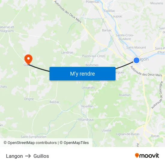 Langon to Guillos map