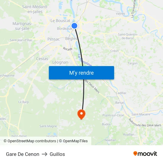Gare De Cenon to Guillos map