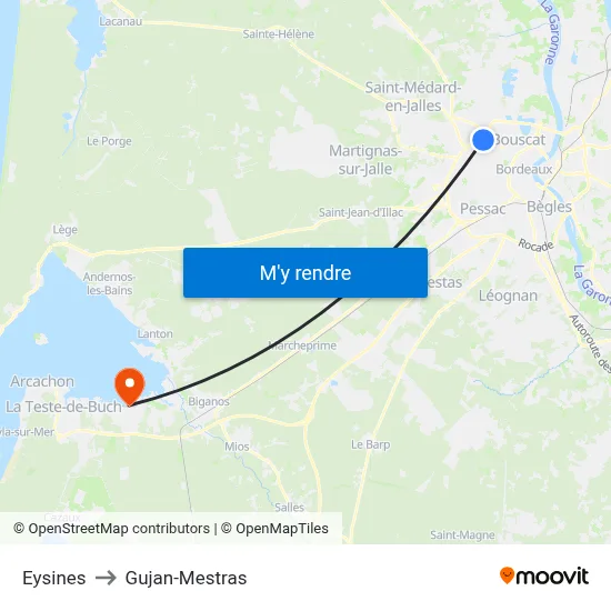 Eysines to Gujan-Mestras map
