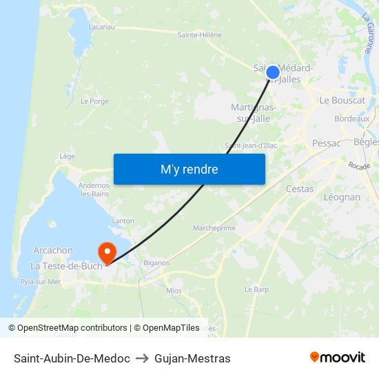 Saint-Aubin-De-Medoc to Gujan-Mestras map