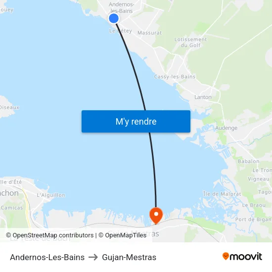Andernos-Les-Bains to Gujan-Mestras map