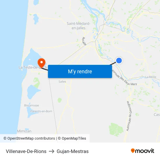 Villenave-De-Rions to Gujan-Mestras map