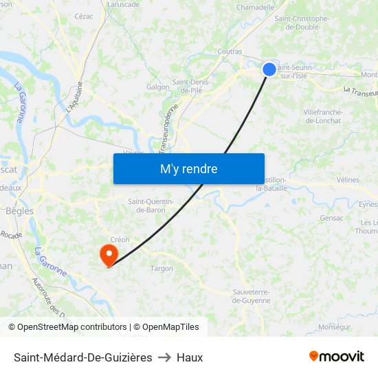 Saint-Médard-De-Guizières to Haux map