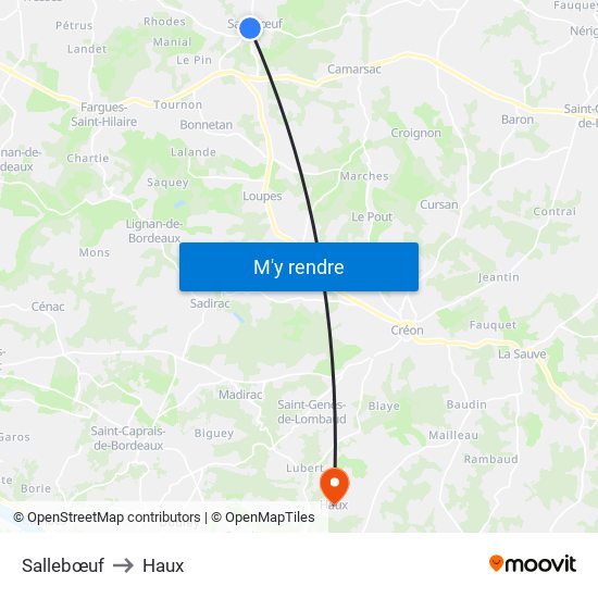 Sallebœuf to Haux map