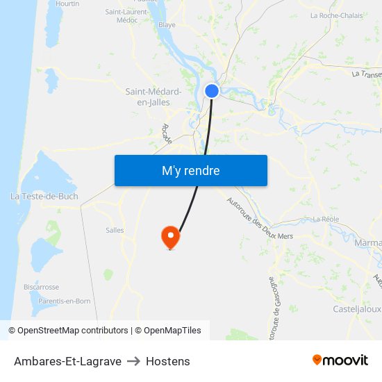 Ambares-Et-Lagrave to Hostens map