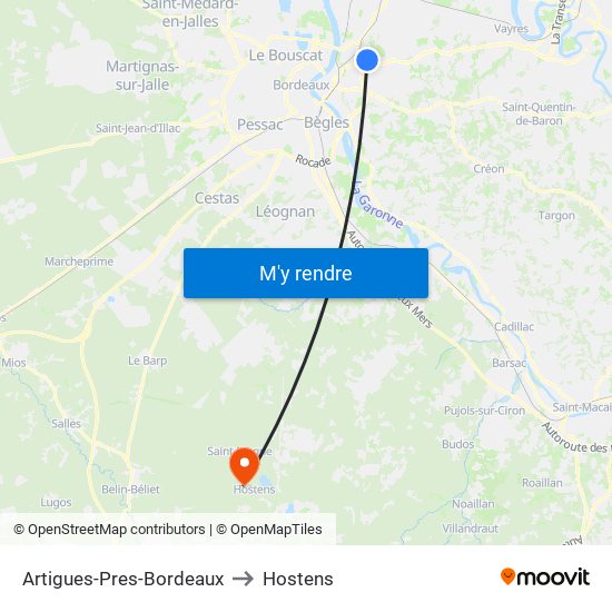 Artigues-Pres-Bordeaux to Hostens map