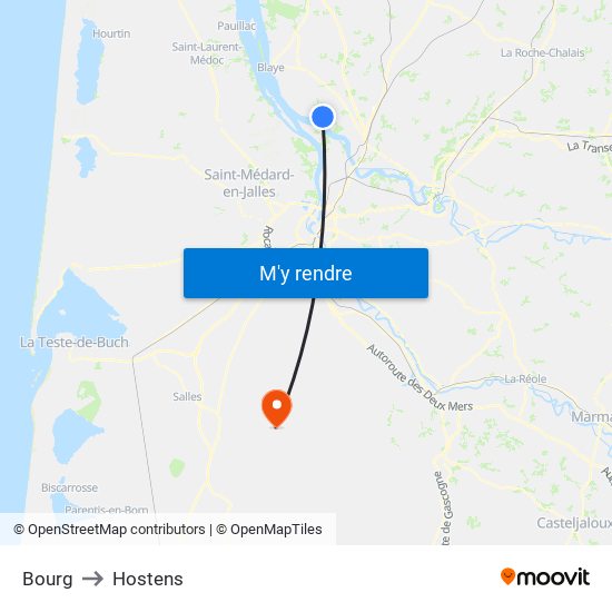 Bourg to Hostens map