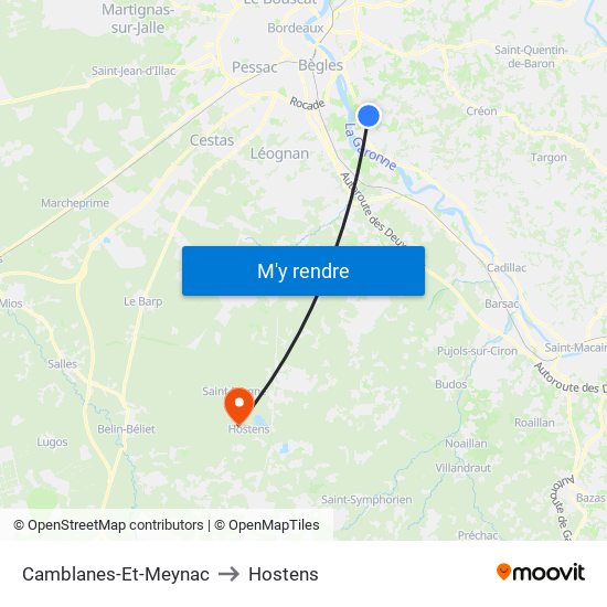 Camblanes-Et-Meynac to Hostens map