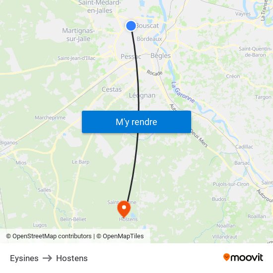 Eysines to Hostens map