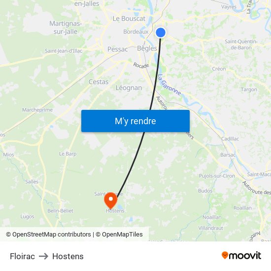 Floirac to Hostens map