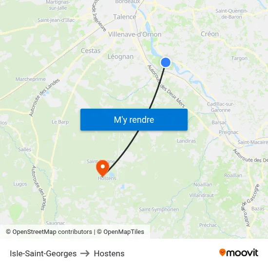 Isle-Saint-Georges to Hostens map