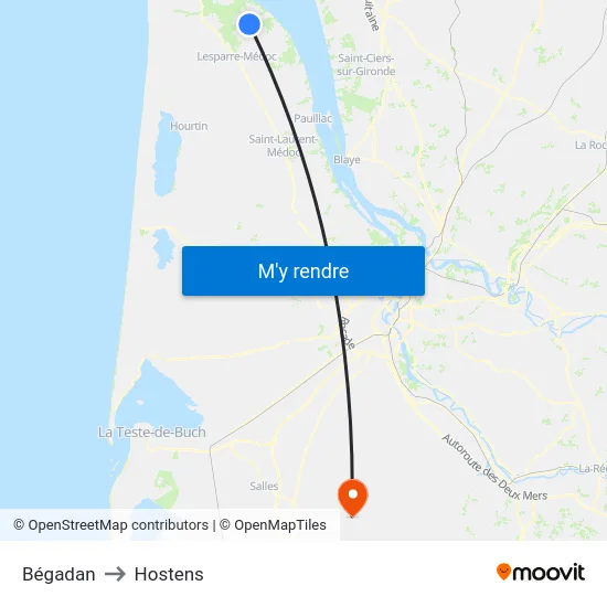 Bégadan to Hostens map