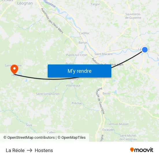 La Réole to Hostens map