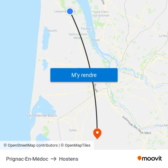 Prignac-En-Médoc to Hostens map