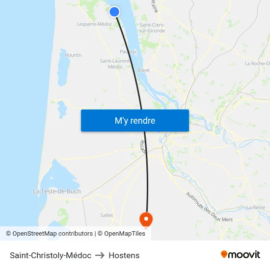 Saint-Christoly-Médoc to Hostens map